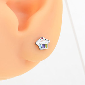 Food Shape <b>Titanium</b> Alloy <b>Stud</b> Earrings White Bezel Setting Gift Jewelry - Product Image 2