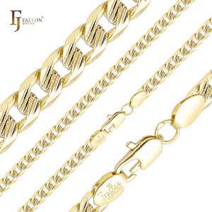 Chaîne à maillons curb link martelée de 7,5 mm FJ Fallon, bijoux fantaisie, plaquée or 14 carats, base en laiton - Product Image 3