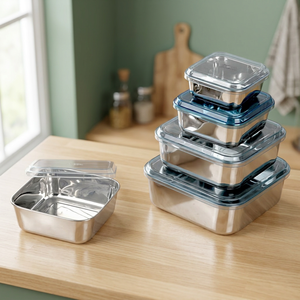 Mayur Exports Bols alimentaires carrés classiques en acier inoxydable avec couvercle réglable, pour la conservation de la fraîcheur, design durable, capacité 0-1L - Product Image 2