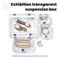 Boîte de présentation de bijoux en plastique PS transparente, faite à la main, à film mince, 38x38x16mm, cadre flottant, logo personnalisable, ETERNAL BLOOM YX-0356