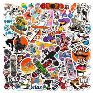 New 56 <b>Sheets</b> Cool Skateboard Stickers Creative Street Style Cool Skateboard Decoration Material Waterproof Graffiti Stickers - Product Image 1