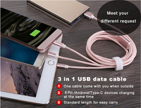 Kabel USB 3 in 1 Nylon Braided Tahan Lama 8Pin Micro USB Type C Multi Perangkat Pengisian Cepat Sinkronisasi Data Kabel Pengisian Daya