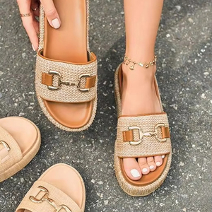 Venta al por mayor de marca de diseñador de moda <span class=keywords><strong>alpargatas</strong></span> de rafia cadena última talla 13 Slip on mujeres cuerda Sandalias planas para damas - Product Image 1