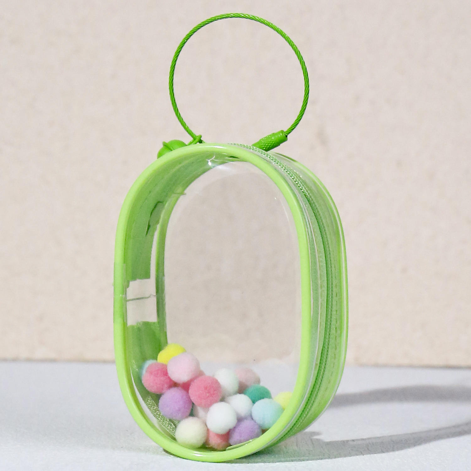 Verde-Campana redonda con anillo y POM-POM