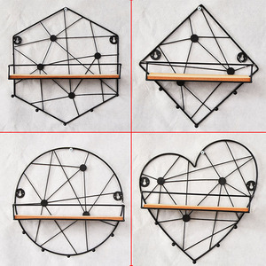 Wall-mounted Storage Rack Black Wire Polygon Shape Minimalist Design For Bathroom Living Room <b>Bedroom</b> Decorative <b>Shelf</b> - Product Image 1