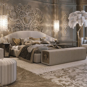 Moderne Luxe Kingsize Bed Breed Hoofdeinde Met Goud Roestvrijstalen Stof Slaapkamerbedset Ontwerpen Meubels - Product Image 1