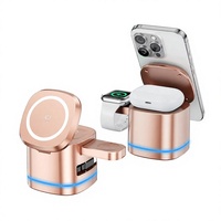Chargeur sans fil 3 en 1, station de charge rapide magnétique 15W pour téléphone, montre et écouteurs avec câble intégré
