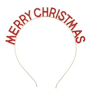 时尚热卖圣诞头带字母圣诞快乐水钻发带头带批发商时尚材料