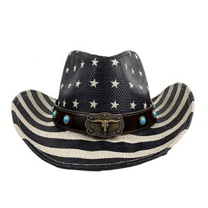 Wholesale Vintage American Flag <b>Hat</b> Straw Cowboy <b>Hat</b> <b>for</b> Festive - Product Image 3