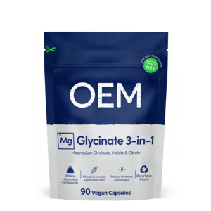 Complejo de Glicinato de Magnesio OEM, Fórmula 3 en 1 con Bisglicinato, Citrato y Malato, Alta Absorción, 90 Cápsulas Veganas - Product Image 1