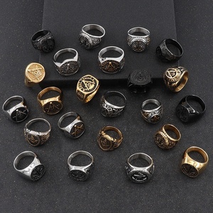 Cincin Singa Baja Anti Karat Berlapis Emas 18K PVD Beiyan Jewelry, Cincin Pria Freemason Jangkar Hitam Punk yang Dapat Dipersonalisasi untuk Pesta Pernikahan - Product Image 4