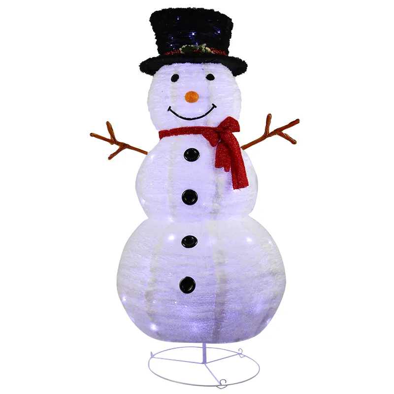 Faltbarer Chenille Winter Schneemann mit Zylinder mit bunten Glühbirnen, 120LEDs, für Outdoor Christmas Yard Holiday Decoration