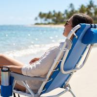 Chaise longue de plage pliable personnalisable OEM ODM avec logo, cadre en aluminium réglable, appui-tête inclinable, poche latérale, pour extérieur, bord de mer, camping