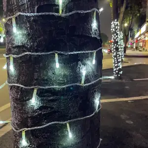 Aansluitbare Buiten Led Ijspegel Verlichting Zwart Rubber Kabel 100led Warm Wit Kerst Kerstverlichting