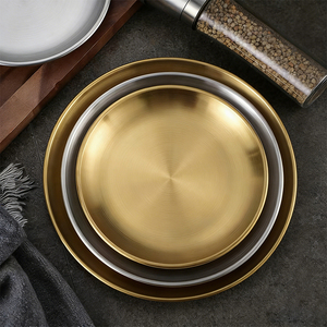 ชามสลัด/พาสต้า สเตนเลสสตีลสีทองสไตล์เกาหลี จานสเต็กทรงหมวกฟาง จานใส่เครื่องปรุงสำหรับร้านบาร์บีคิว - Product Image 6