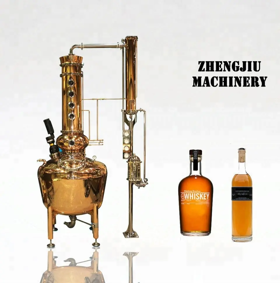 ZJ mesin penyuling tembaga 100L, peralatan penyuling alkohol minuman, kolom refluks tembaga, untuk Moonshine, mesin penyuling alkohol