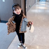 Veste d'hiver réversible pour enfants filles bébés manteau en peluche denim léopard chaud style jean veste de moto ample vente en gros