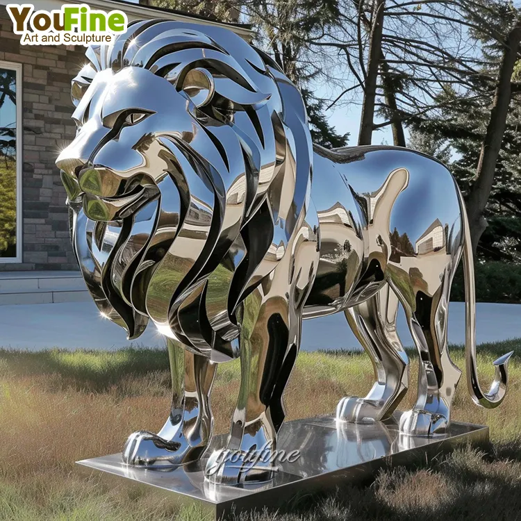 カスタマイズされた金属アート動物像ステンレス鋼ライオン彫刻販売