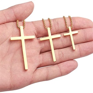 Dina Fashion Factory ciondolo croce di alta qualità collana <span class=keywords><strong>con</strong></span> catena di perle in acciaio inossidabile placcato in oro 18 carati gioielli senza appannamento per uomo - Product Image 3