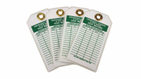 Étiquettes de sécurité rectangulaires en PVC personnalisées, brillantes, imperméables, avec languette de suspension pour utilisation en extérieur