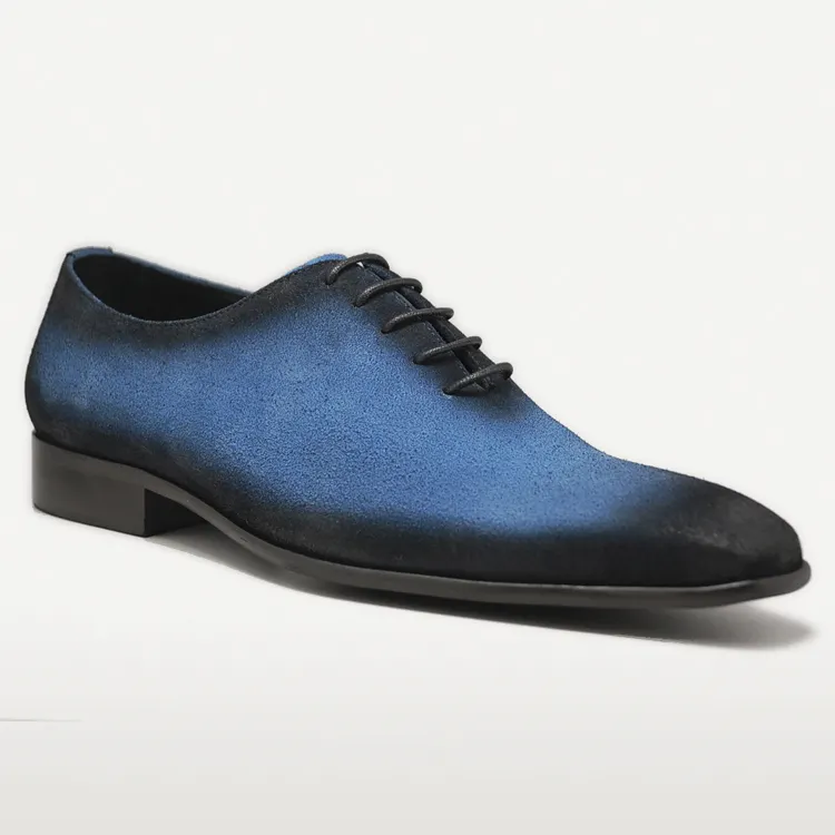 Elation ODM Shoes manufacturer Wholecut Oxford Men leather dress shoes Hand Painted Blue business casual Suede Footwear