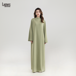Abiti Lunghi Musulmani del Produttore in Tessuto Satinato Personalizzati con Collo Tondo Tinta Unita Casual a <span class=keywords><strong>Maniche</strong></span> <span class=keywords><strong>Lunghe</strong></span> - Product Image 1