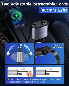 Chargeur rapide pour voiture, station de charge pour téléphone, 4 en 1, affichage numérique LED, 2 câbles rétractables, type C, chargeur de voiture portable - Product Image 2