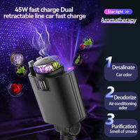 Chargeur voiture rapide 45W 5 en 1 avec aromathérapie et projection d'étoiles, câble rétractable double Type C