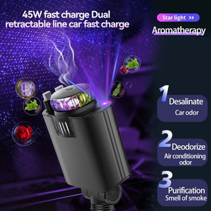 45W 5 in 1 Fast Car <b>Charger</b> with Aromatherapy Starry <b>Light</b> Dual Retractable Type C <b>Cables</b> car <b>charger</b> for Universal Vehicles - Product Image 5