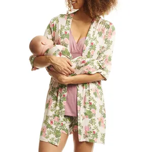 Conjunto de pijama feminino 4pcs, conjunto de pijama de maternidade com regata e shorts