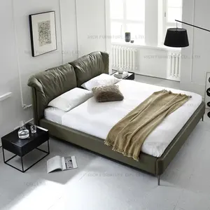 Полноразмерная домашняя мягкая кровать с мягкой обивкой на платформе, современная семейная кровать хозяина, двуспальная кровать, современная кожаная двуспальная кровать