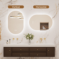 Miroir de salle de bain décoratif de luxe personnalisé tendance avec interrupteur tactile LED, design moderne mural, miroir de douche