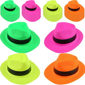 Cappelli da Festa Stile Mafia Neon, Cappelli Vivaci per Travestimenti, Decorazioni per Feste di <span class=keywords><strong>Compleanno</strong></span> a Tema Gangster, Accessori per Foto e Gadget - Product Image 1