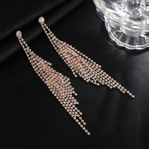 Pendientes de borla larga de doble capa con diamantes de imitación, estilo europeo y <span class=keywords><strong>americano</strong></span>, para novias, escenario, bikini, actuaciones, venta al por mayor - Product Image 3