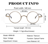 KMN-99 Lunettes Rétro Japonaises en Titane Pur à 99% Anti-Lumière Bleue Haute Correction Or Diamant Légères pour Adultes
