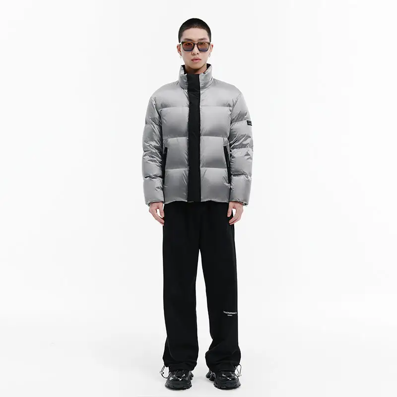 Manufacturer Custom Plus Size Winter Outdoor Padded Coat Woven Black Shiny Men Thick Quilted Down Bubble Puffer Jacket