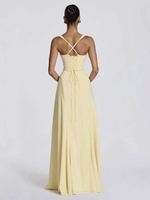 Robe élégante et sexy, robe à bretelles décolletée, couleur unie, taille cintrée, dos nu, robe sirène longue pour femmes