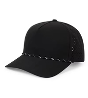 Casquettes de golf sportives noires personnalisées unisexes, matériau en nylon terry structuré de qualité supérieure, logo brodé, 5 panneaux, séchage rapide, performance optimale