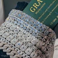Chaîne et bracelet tennis en moissanite taille glace couleur D VVS1 en argent 925 certifiés GRA, style hip-hop, chaîne cubaine