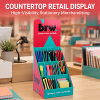 Boîte de présentation de comptoir en carton ondulé personnalisée avec séparateurs, présentoir pour produits en papier pour papeterie, vente au détail et en gros