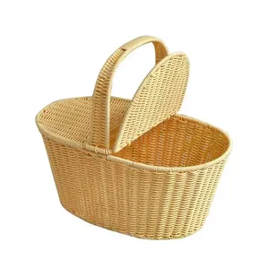 Hình Bầu Dục Thực Phẩm Lưu Trữ Trẻ Em Dã Ngoại Giỏ Wicker Rỗng Wicker Dã Ngoại Giỏ Với Xử Lý