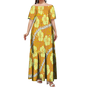 Vestido Plisado de Manga Corta con Hombros Descubiertos, Estilo Samoano Malu, Talla Grande 7XL, Casual de Negocios, Venta al Por Mayor - Product Image 2