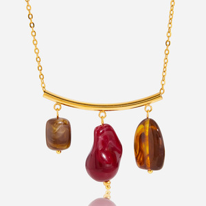 Collar con colgante de resina de acero inoxidable con cuentas ovaladas para mujer, joyería de moda - Product Image 1