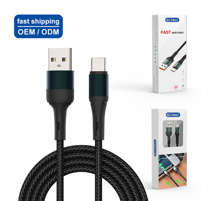 BSCI Factory ODM OEM Nylon Braided Usb a to C Cable 2A Fast Charging Data Cable for Mobile Phone
