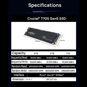 Hi T705 soğutucu ile 1TB 2TB 4T 2280 PCIe 5.0 kadar 14500 MB/s NVMe M.2 Hi-end masaüstü için dahili SSD katı hal sürücü - Product Image 6