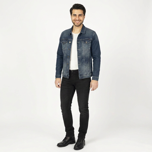 Veste en jean pour hommes sur mesure Veste en jean simple d'hiver bleue en coton pour hommes Veste de rue principale pour homme - Product Image 1