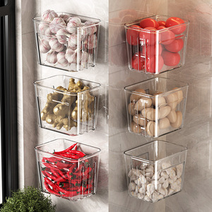 Wall Mounted <b>Storage</b> Basket Rectangle Punch Free Food <b>Container</b> <b>For</b> <b>Kitchen</b> Garlic Ginger Scallion <b>Storage</b> Rack - Product Image 1