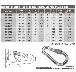 Generalmente gancio a molla di sicurezza Din 5299C gancio a scatto con vite in zinco placcato a maglia rapida carabina fibbia