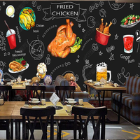 Desain Interior Kreatif Mural Dinding Pizza Kartun Gourmet Latar Belakang Restoran Cepat Saji Wallpaper 3D