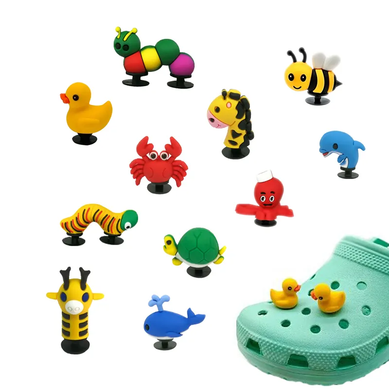 Weiche PVC 3D Tiers chuh Charms 3D Yellow Duck Schuhe Charms Regenwurm Schuh dekorationen für Frauen Kinder Clog Charm